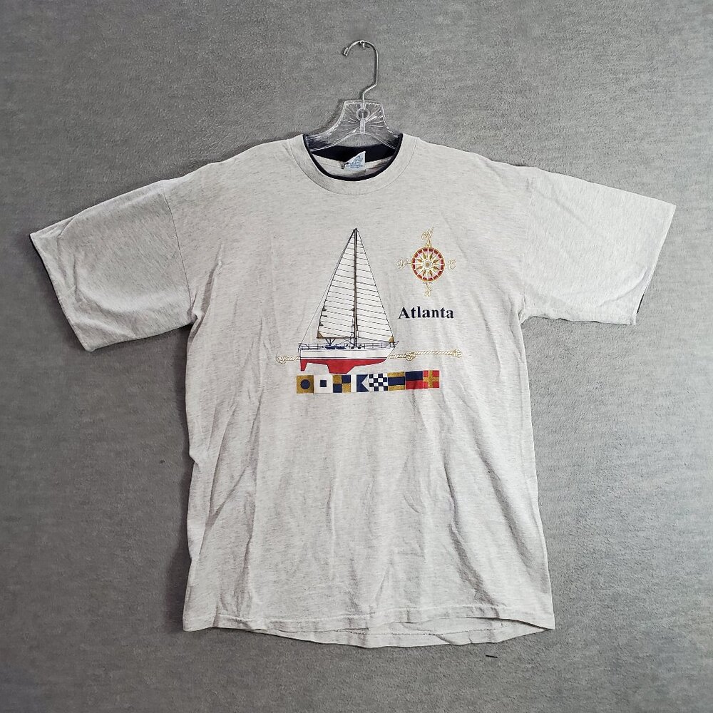 VINTAGE Atlanta Men Shirt XL‎ Single Stitch Sail Boat Compass Graphic 90s USA